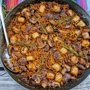 Paella of Pork Sausages & Mushrooms